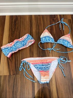Kenny Flowers Striped Blue & Coral Triangle Bikini Set